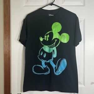Disney Mickey Mouse T-Shirt Mens Medium Black Blue Green Sketch Graphic Tee